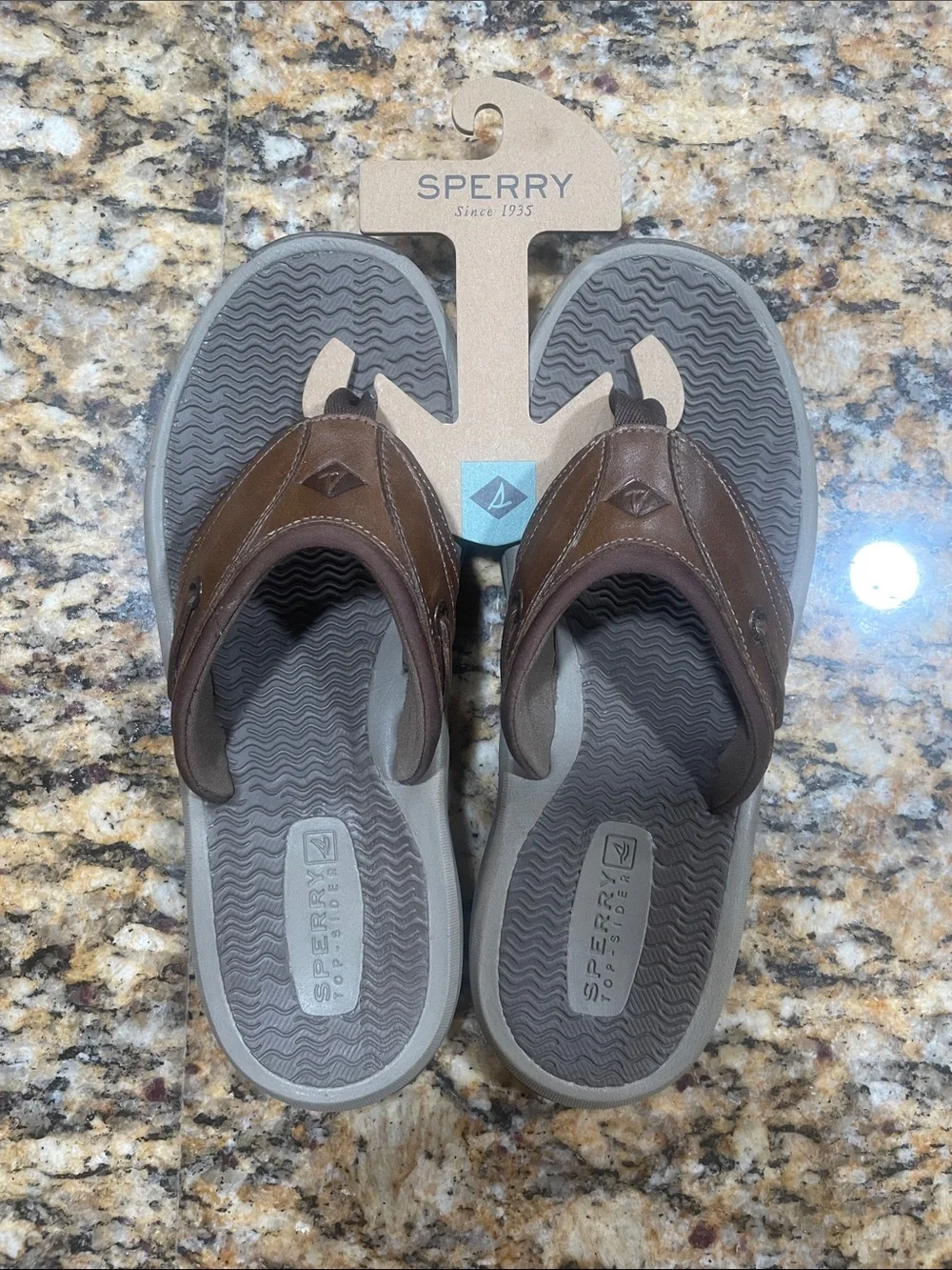 Sperry Brown Leather Men's Thong Sandals- Outer Banks